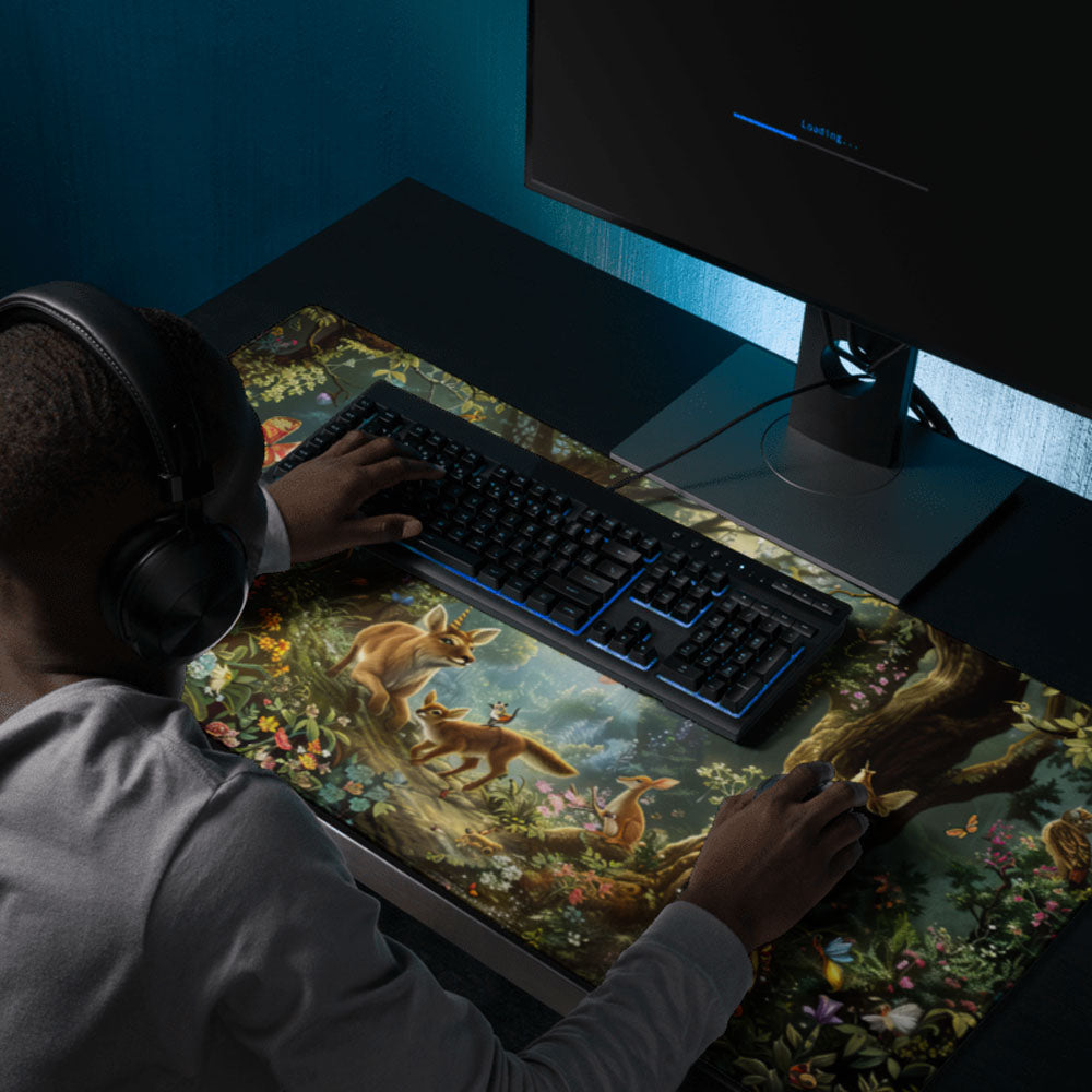 Enchanting cartoon animals trees Gaming Mouse Pad
